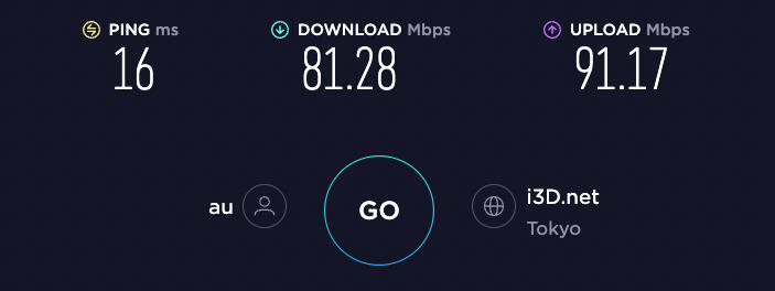 Speedtest: Down 81.28, Up 91.17